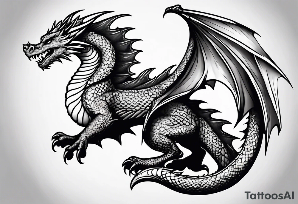 Medieval dragon climbing with a slight side profile tattoo idea Medieval dragon climbing with a slight side profile tattoo idea