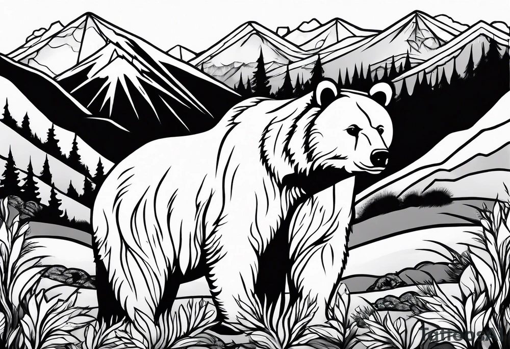 mamma bear and cub with mountains tattoo idea