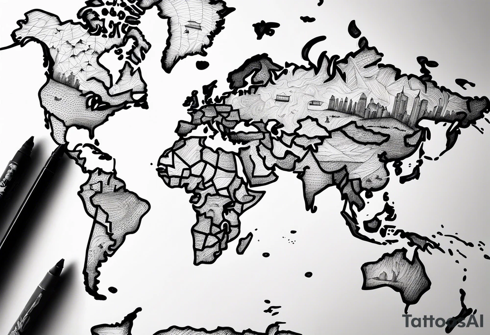 travel, world map, leg tattoo tattoo idea
