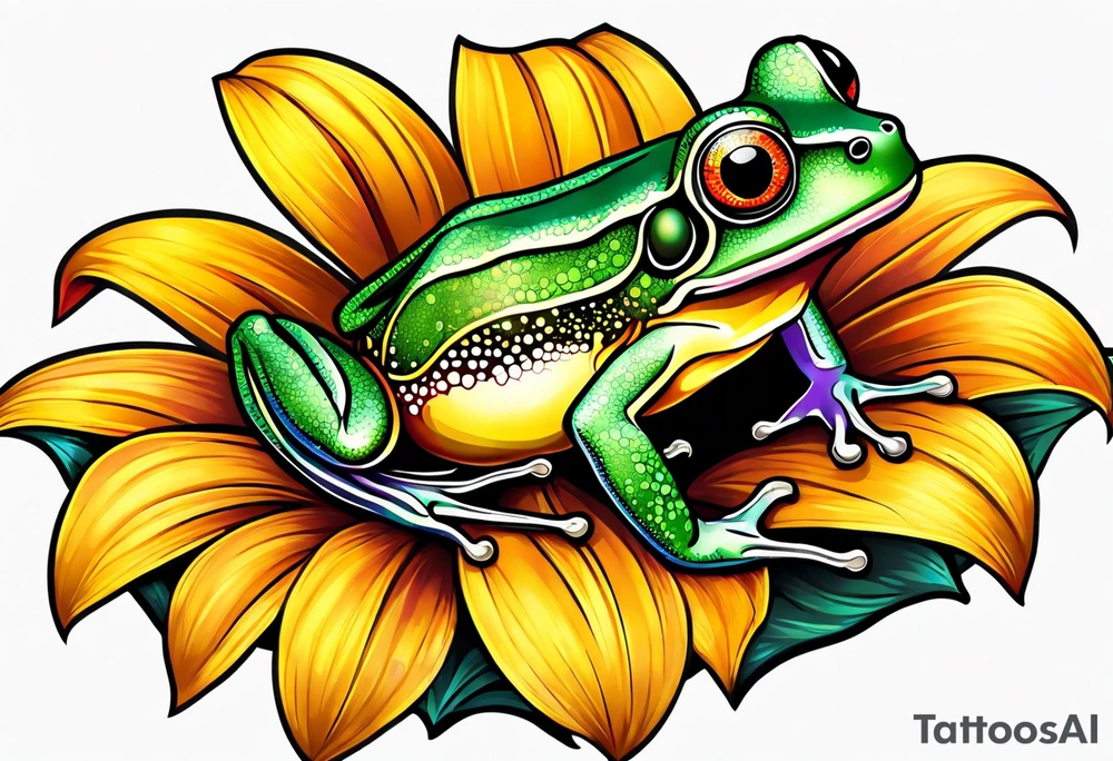 Sunflower tree frog tattoo idea