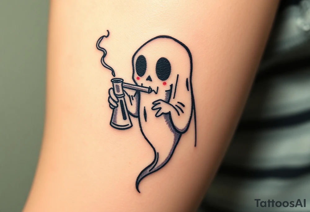 Cute ghost smoking a bong tattoo idea