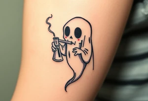 Cute ghost smoking a bong tattoo idea