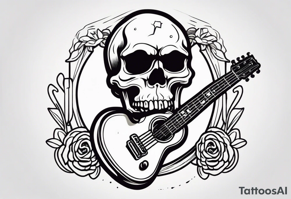 Rock and roll skull with a guitar tattoo idea