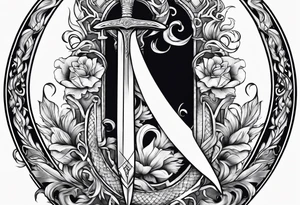 Feminine dagger with a serpent around it tattoo idea
