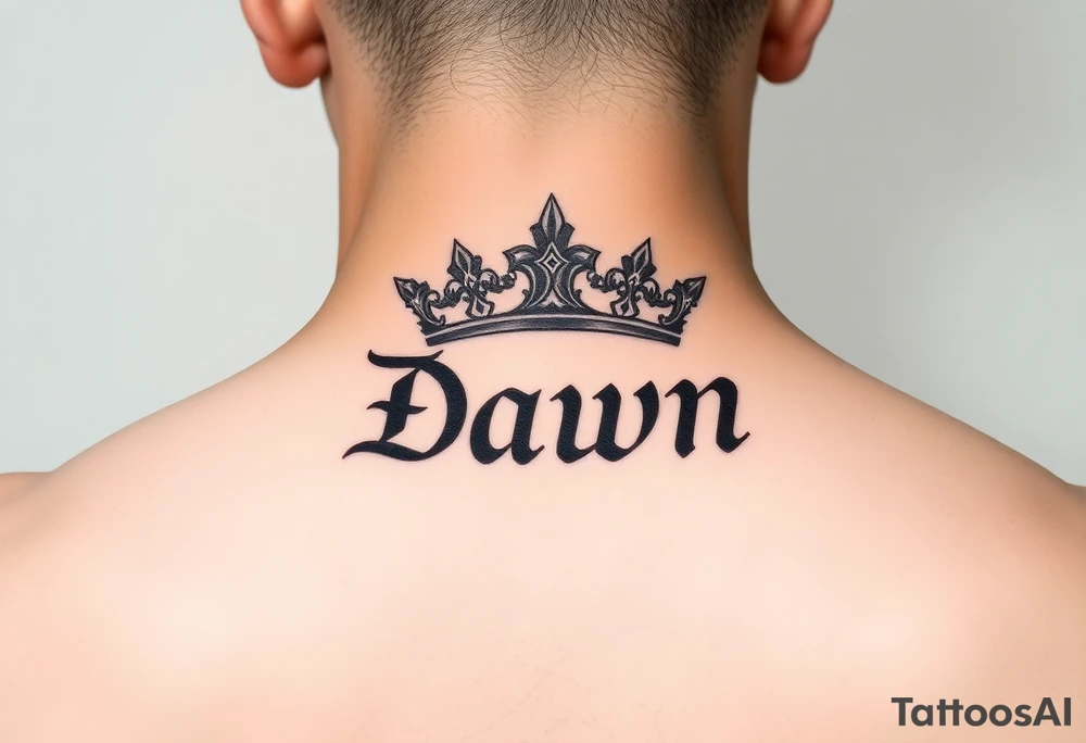 Crown name Dawn on neck tattoo idea