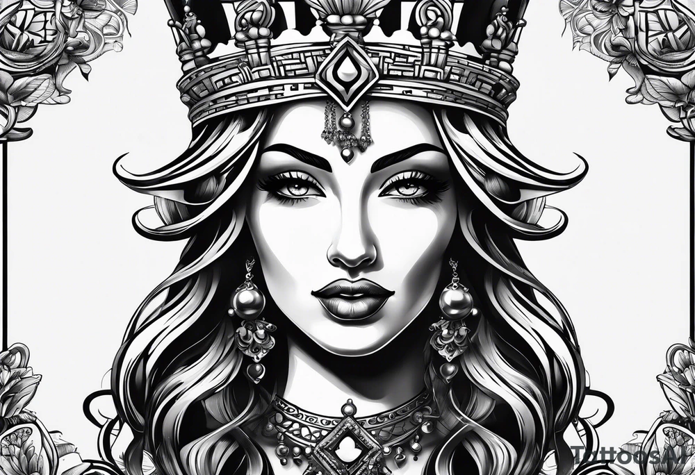 chess piece queen contour with spiritual ornaments tattoo idea