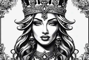 chess piece queen contour with spiritual ornaments tattoo idea
