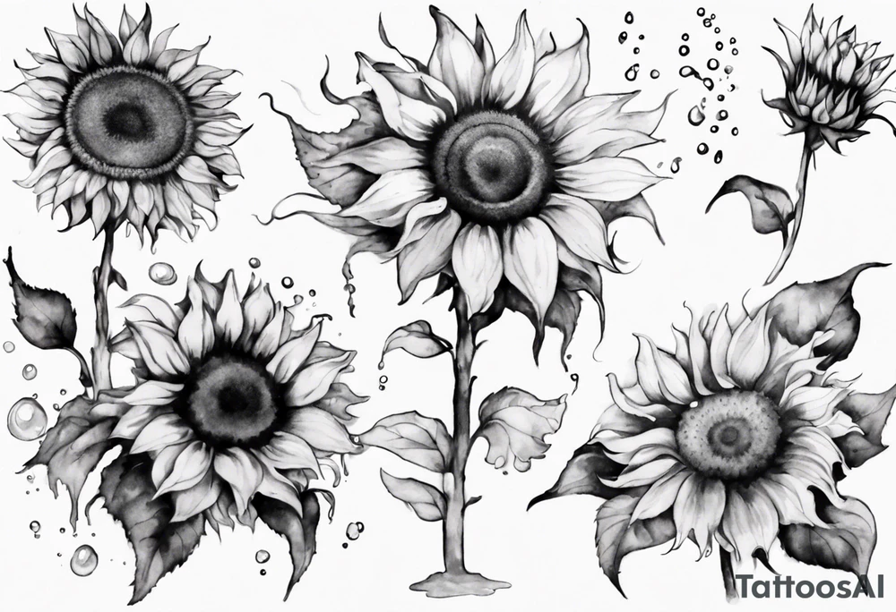 Four sunflowers underwater tattoo idea