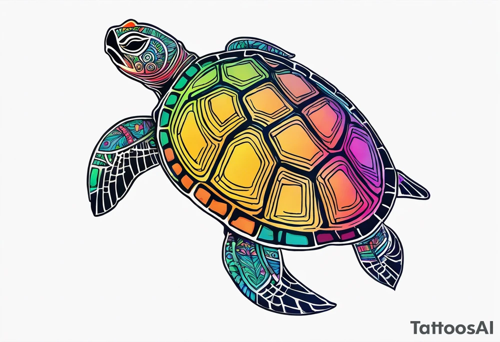 tropical psychedelic turtle's back, top down view, as seen from above tattoo idea