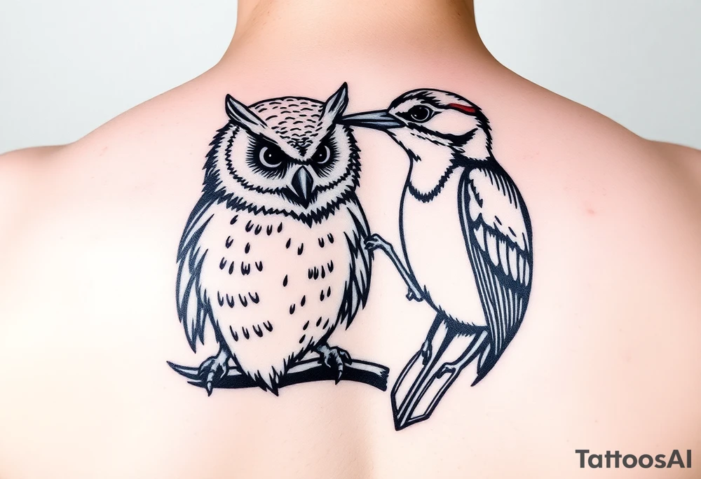Owl and woody woodpecker tattoo idea