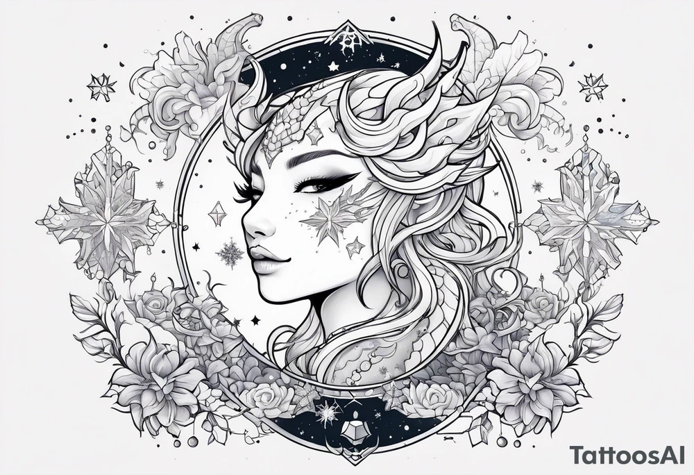 Constellation, dragon kawaii girl, snowflake tattoo idea