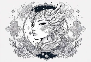 Constellation, dragon kawaii girl, snowflake tattoo idea
