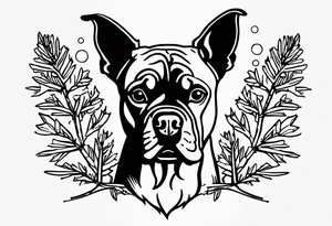 name boxer dog Waylon date 9/15/23 pinecones and trees tattoo idea