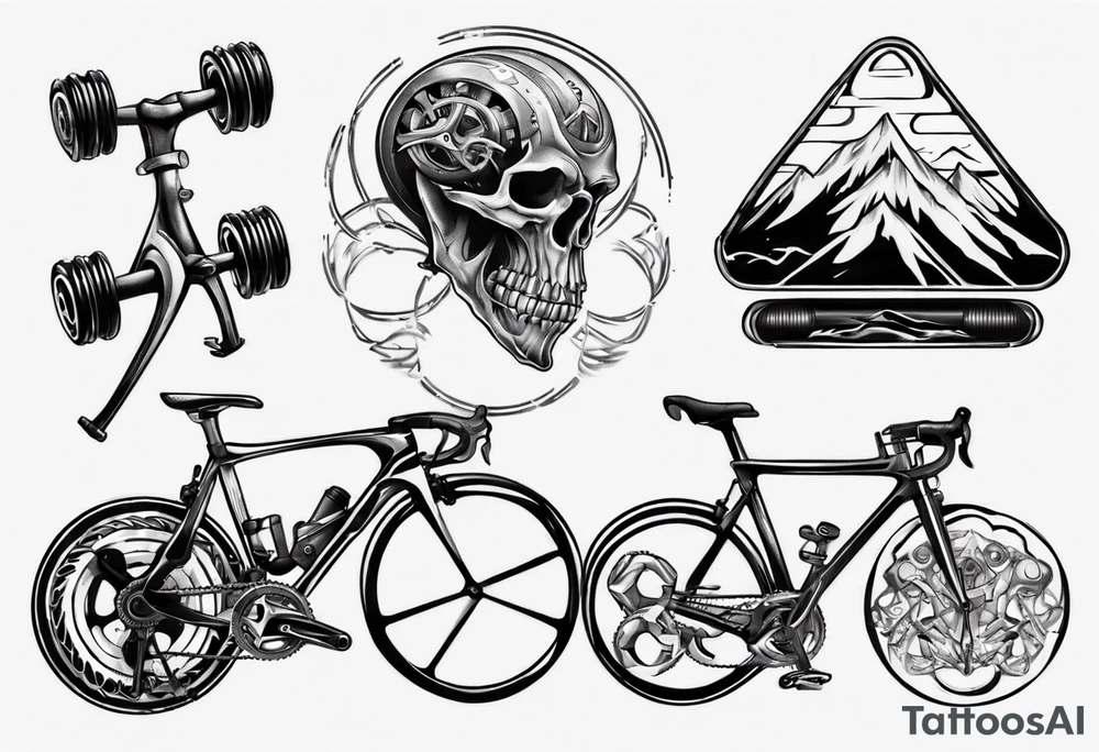 road bicycle and a mountain and a dumbbell tattoo idea road bicycle and a mountain and a dumbbell tattoo idea