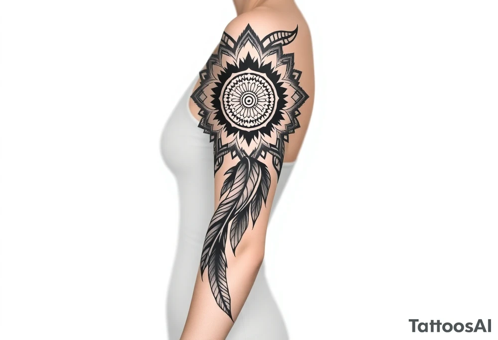 spiritual feather indian mandala shaman tattoo idea