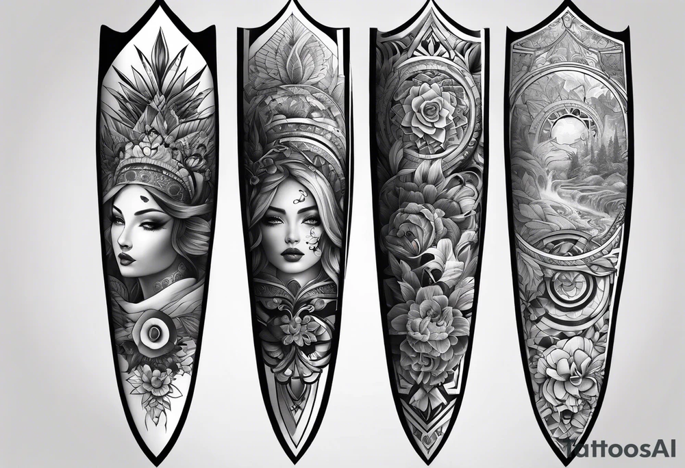 Patchwork sleeve tattoo idea
