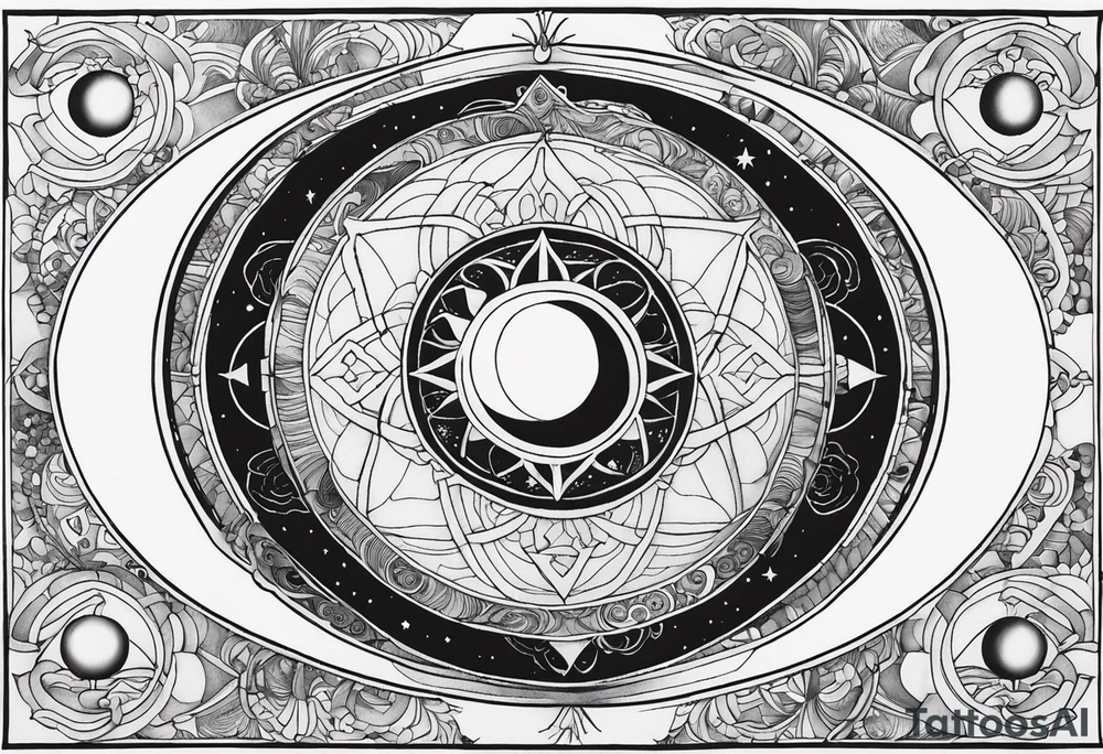 Astrology, Cancer, Natal Chart, symbolic, vision, yin yang, the moon, the sun, Uranus, Pluto, spiritual third eye, mystical armband tattoo idea