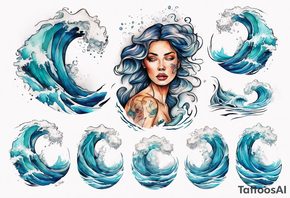 a crashing wave with the face of a woman tattoo idea