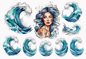 a crashing wave with the face of a woman tattoo idea