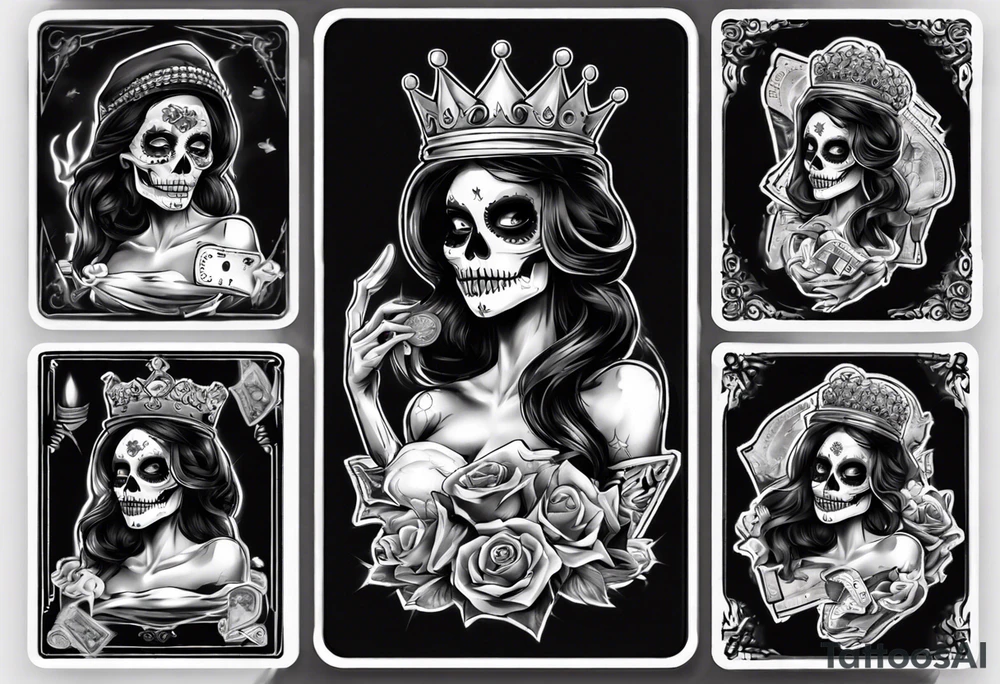 santa la muerta with money and crown
on the card tattoo idea