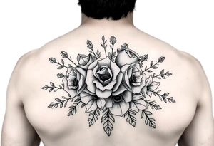 vintage bouquet of wild roses and meadow flowers with morning dew tattoo idea