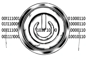 A Power Button with the Binary Text "00100001 01100011 01110000 01110101" Embedded in the background. tattoo idea