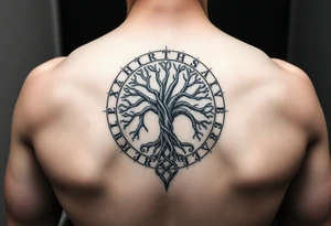 yggadrisl tree of life with circle of runes tattoo idea