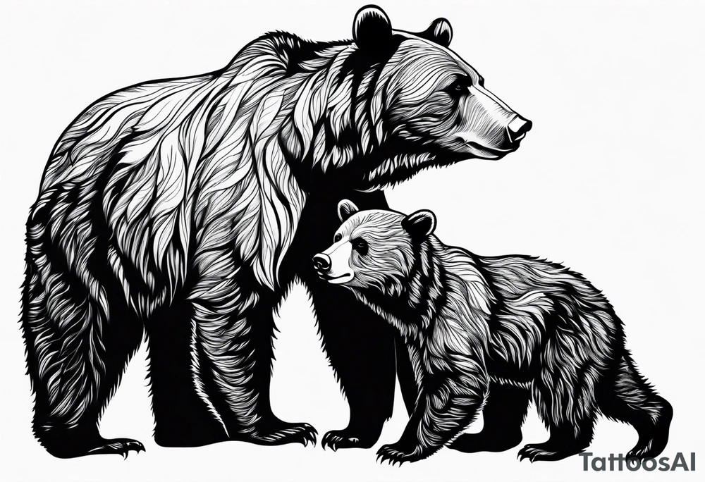 mother bear with cub facing each other looking at each other tattoo idea