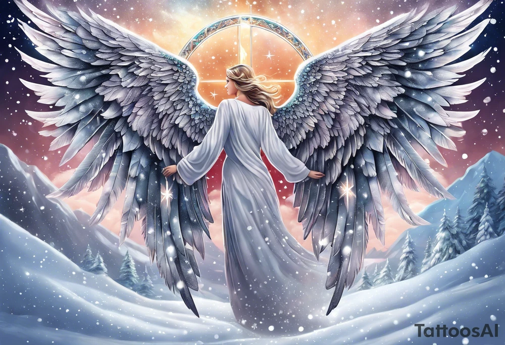 Constellation, Angel wing , snow , cross tattoo idea