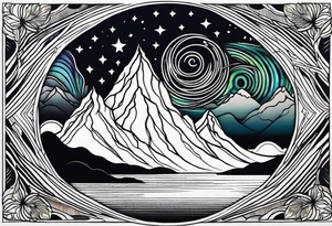 northern lights and mountain  square shaped tattoo idea