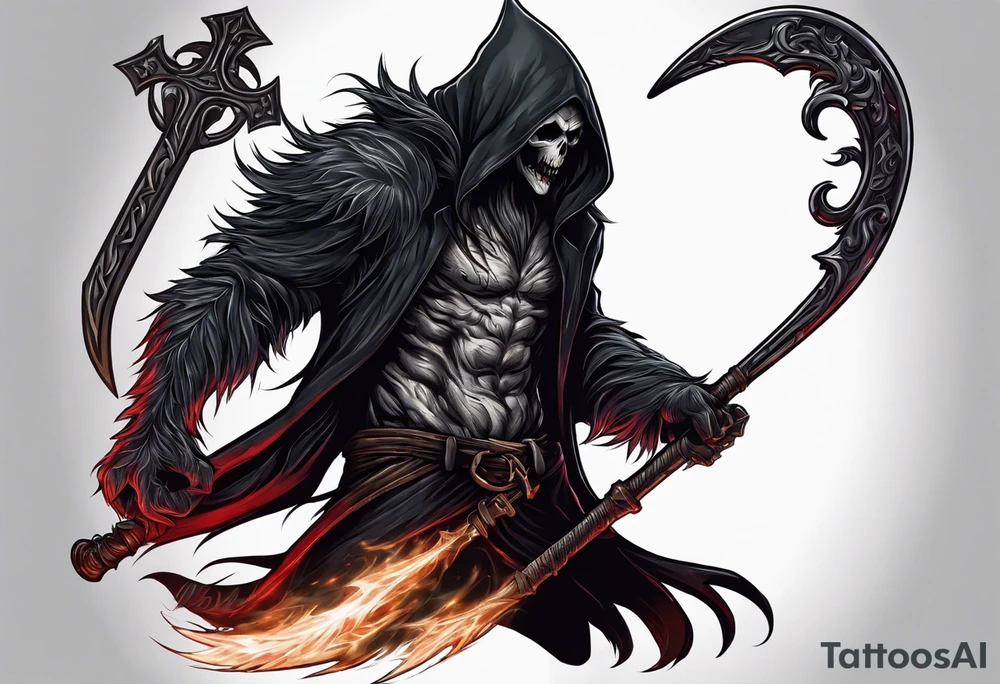 A werewolf that is the grim reaper holding a scythe tattoo idea