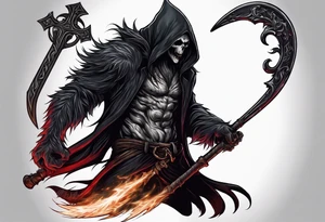 A werewolf that is the grim reaper holding a scythe tattoo idea