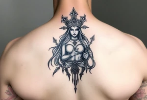 La diosa Temis junto a dos escorpiones tattoo idea