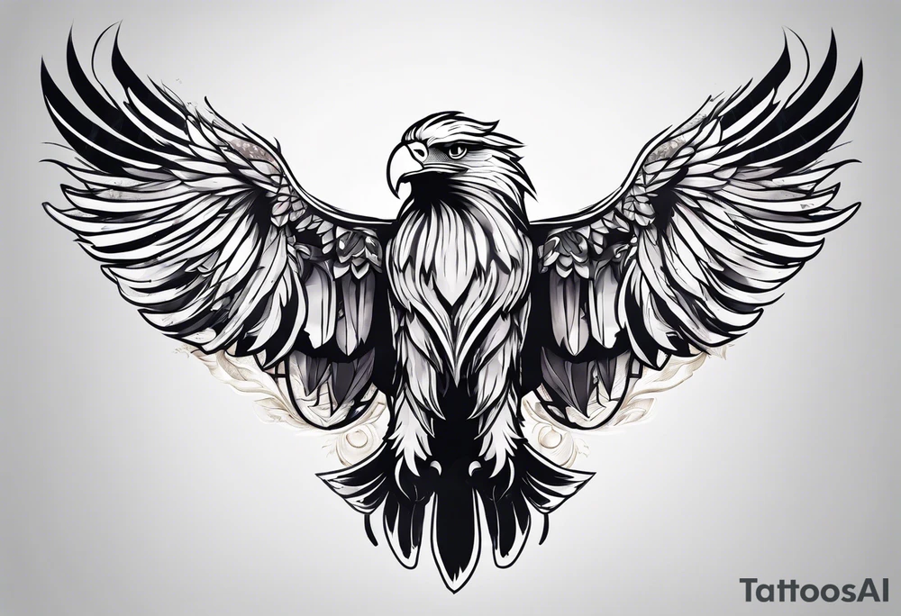 Black and white eagle chest tattoo idea