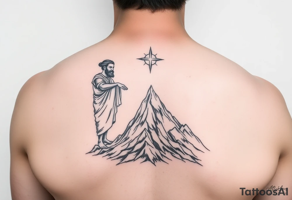 Moses is holding on the mountain the ten commandements tattoo idea