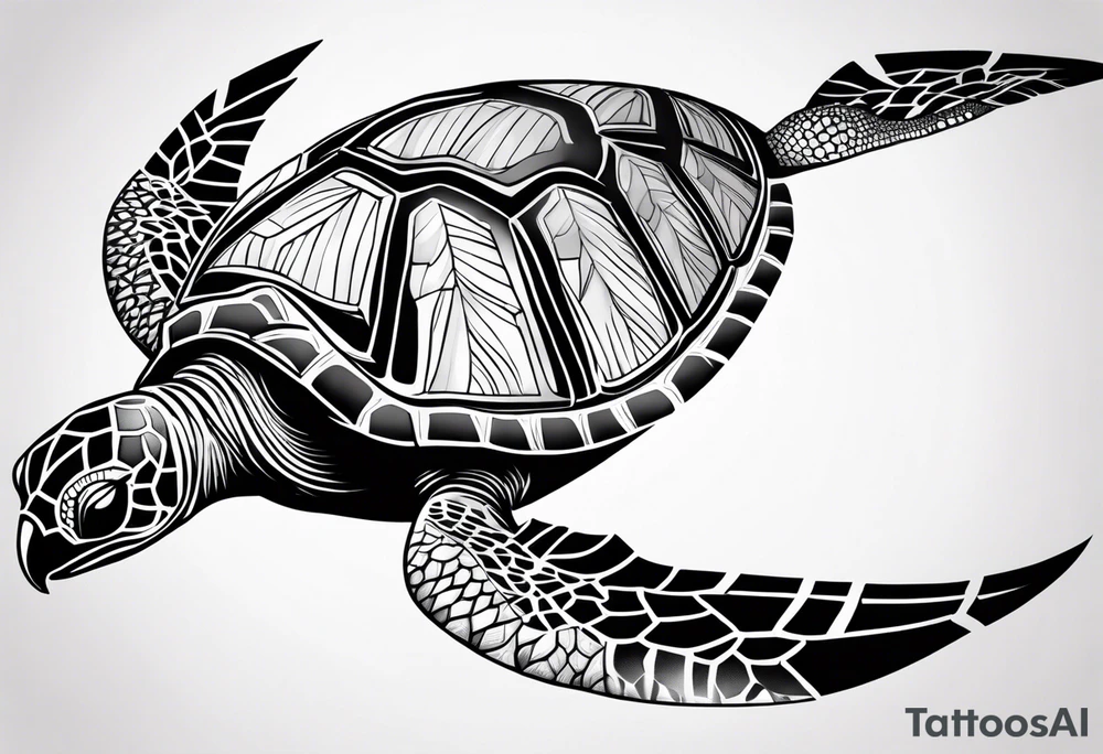 Full leg sleeve sea turtle tribal tattoo idea