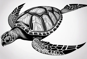 Full leg sleeve sea turtle tribal tattoo idea