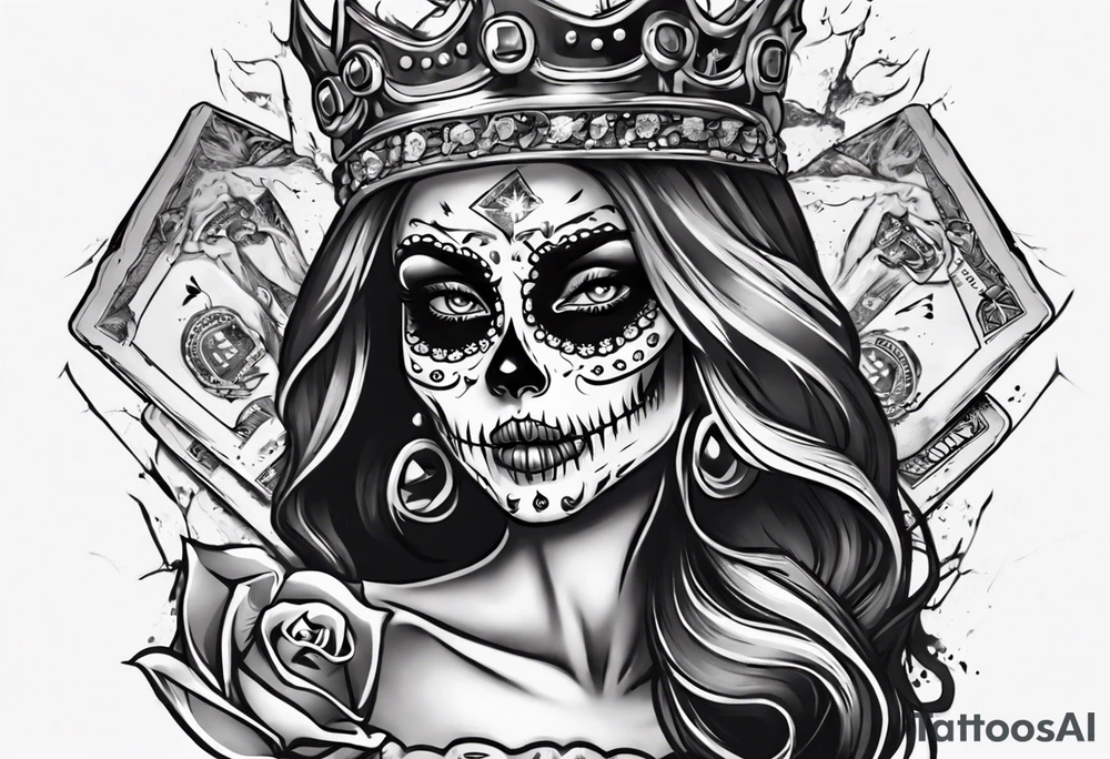 santa la muerta with money and crown
on the card tattoo idea
