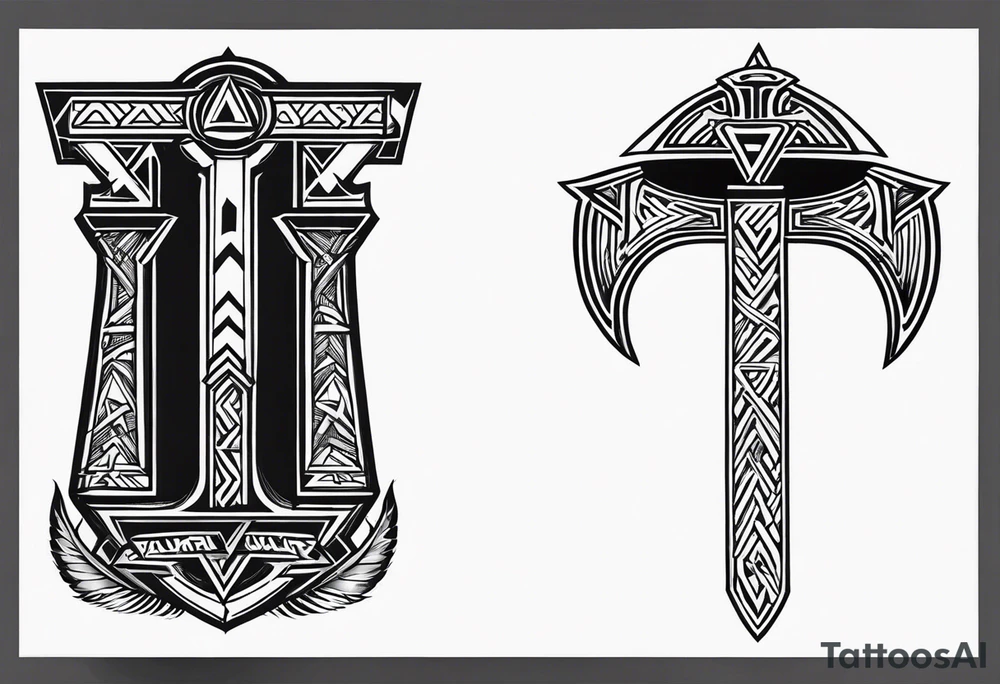 Valhalla 
valknut sword axe tattoo idea