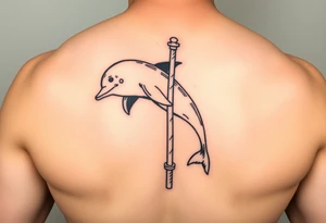 Cartoon striper dolphin on a stripper pole tattoo idea