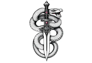 mystical snake coiled around an ancient dagger with jeweled hilt tattoo idea