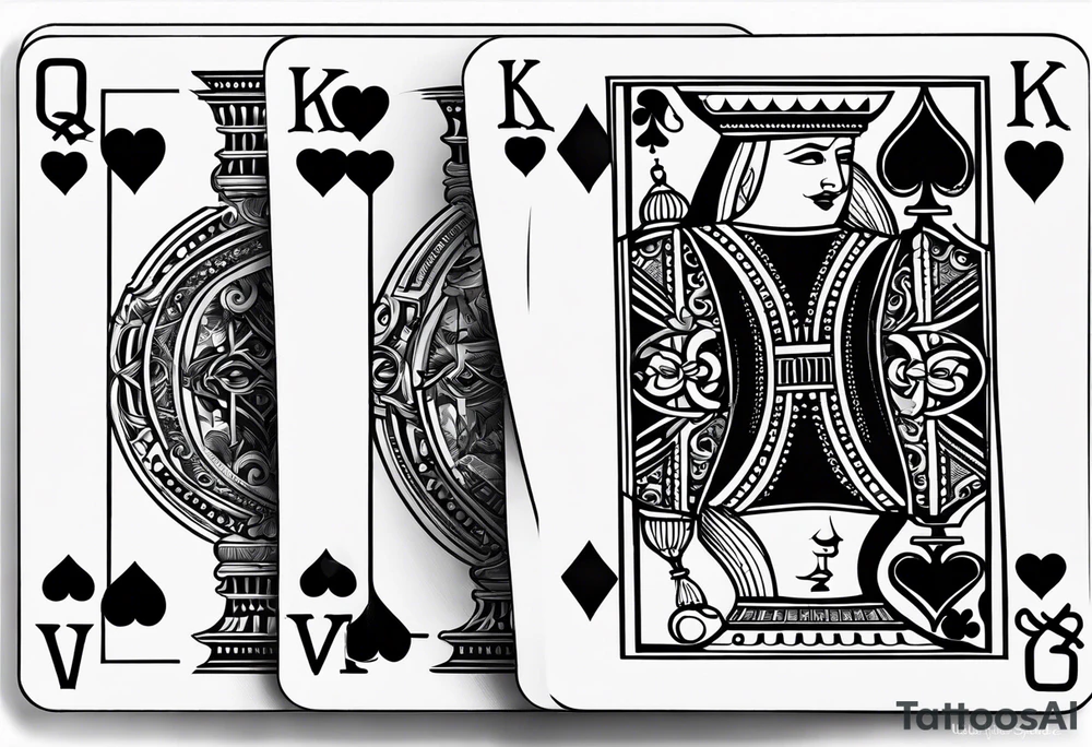 one playing card with both queen of hearts and king of spades incorporated in extreme minimalistic  style tattoo idea