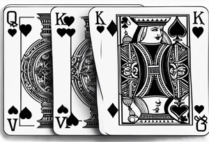 one playing card with both queen of hearts and king of spades incorporated in extreme minimalistic  style tattoo idea