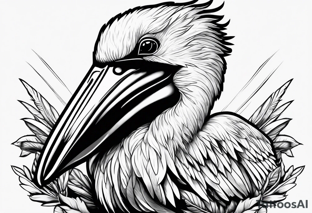 angry pelican wearing goggles tattoo idea