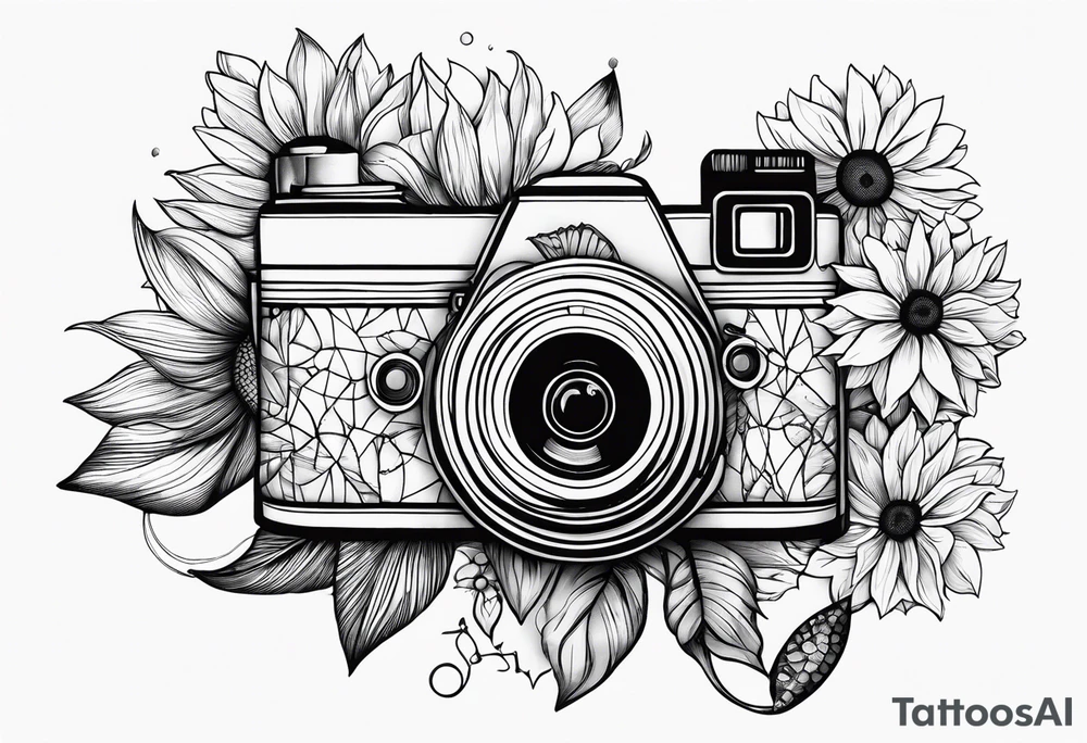 Géométric, sunflower, book, camera, fish tattoo idea
