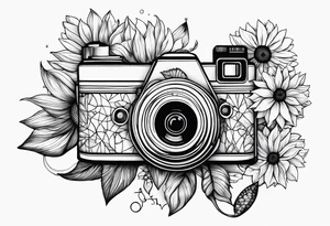 Géométric, sunflower, book, camera, fish tattoo idea