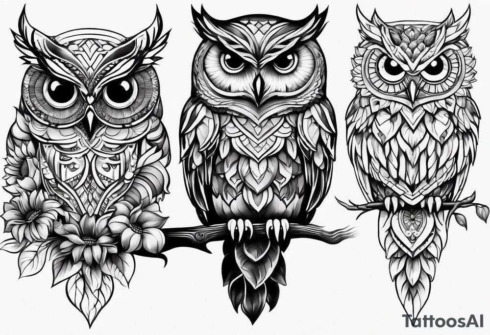 Owl and sunflower sleeve tattoo idea
