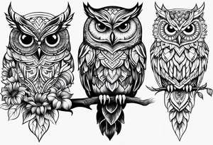 Owl and sunflower sleeve tattoo idea