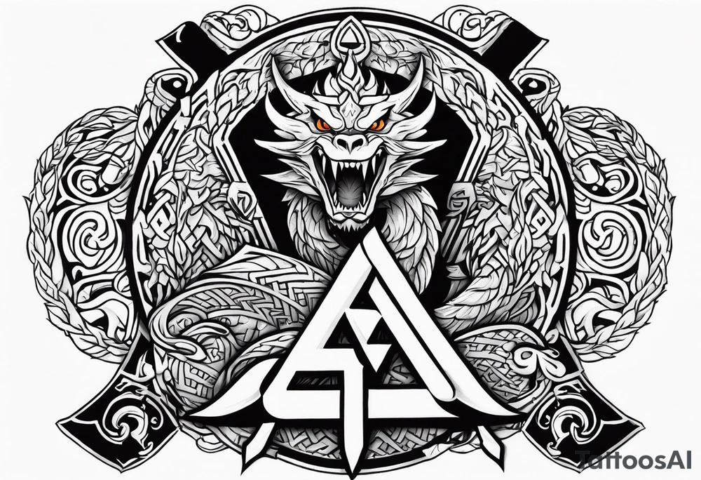 Valhalla sword shield dragon axe Valknut fire tattoo idea Valhalla sword shield dragon axe Valknut fire tattoo idea
