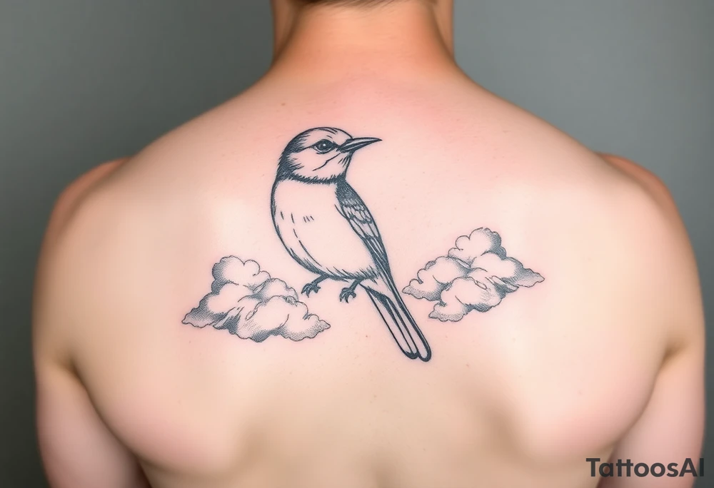 Kentucky bluebird with realistic clouds tattoo idea